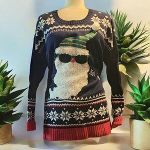 💖Festive Ugly Christmas Santa Sweater with Sunglasses Size L